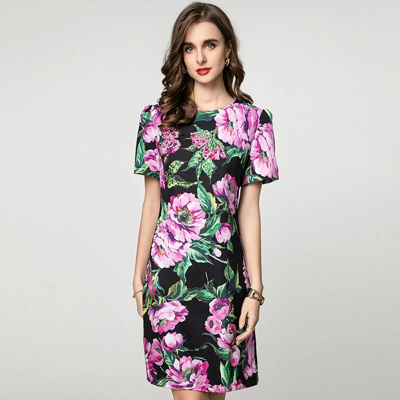 Everett Crystal Diamonds Floral Print Mini Dress