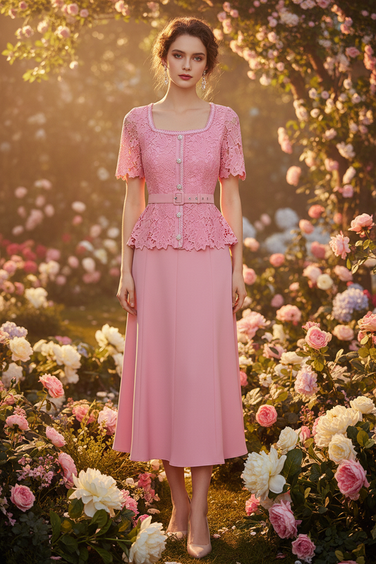 Ira Crystal Button  Office Lady Dress