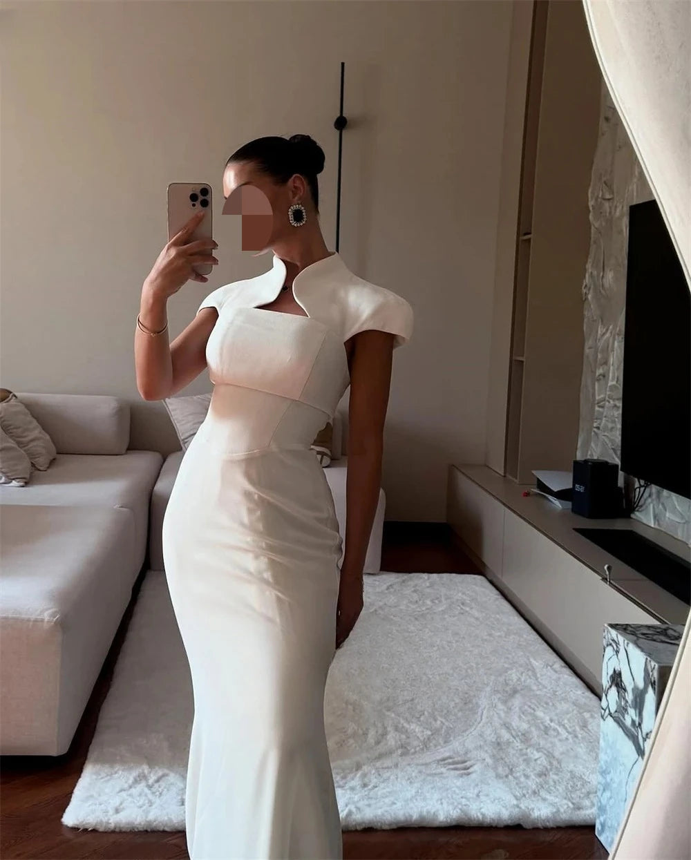 Nicole Elegant Mermaid Evening Dress Cap Sleeves Bodycon Satin Formal Dress