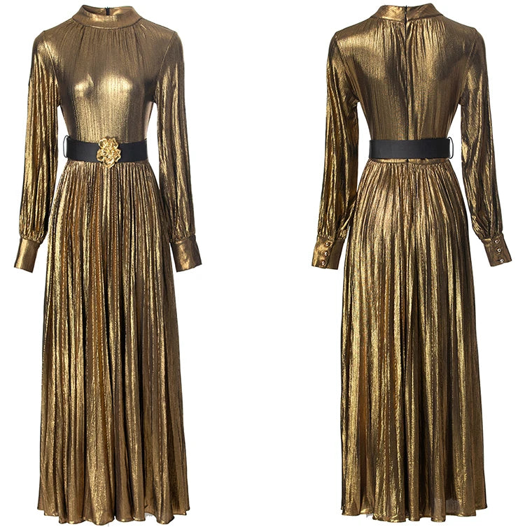 Vienna Metallic Pleated Dress