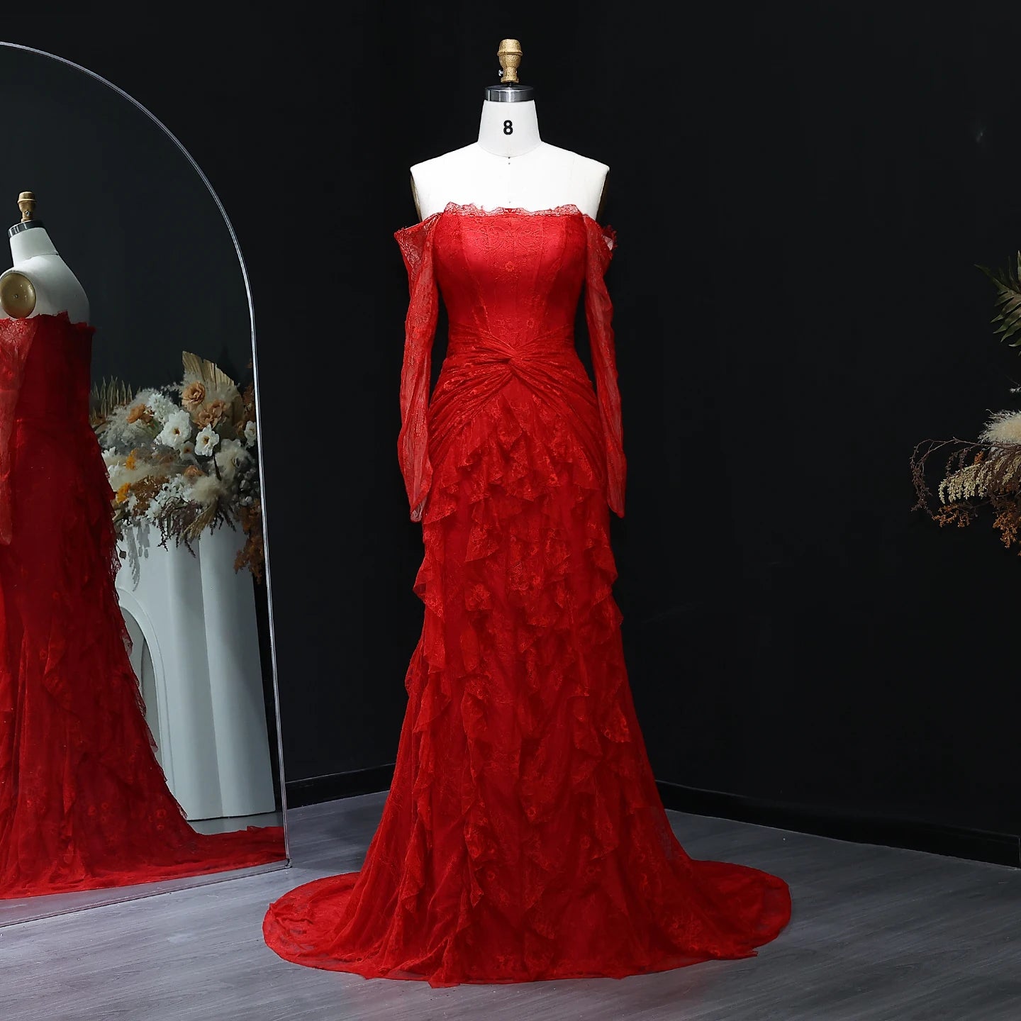 Vela Lace Off Shoulder Evening Dress