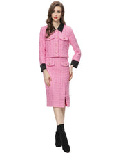 Load image into Gallery viewer, Rosalyn Plaid Tweed Suit Women Long Sleeve Pockets Single Breasted Jacket+Pencil Skirt Two-Piece Set