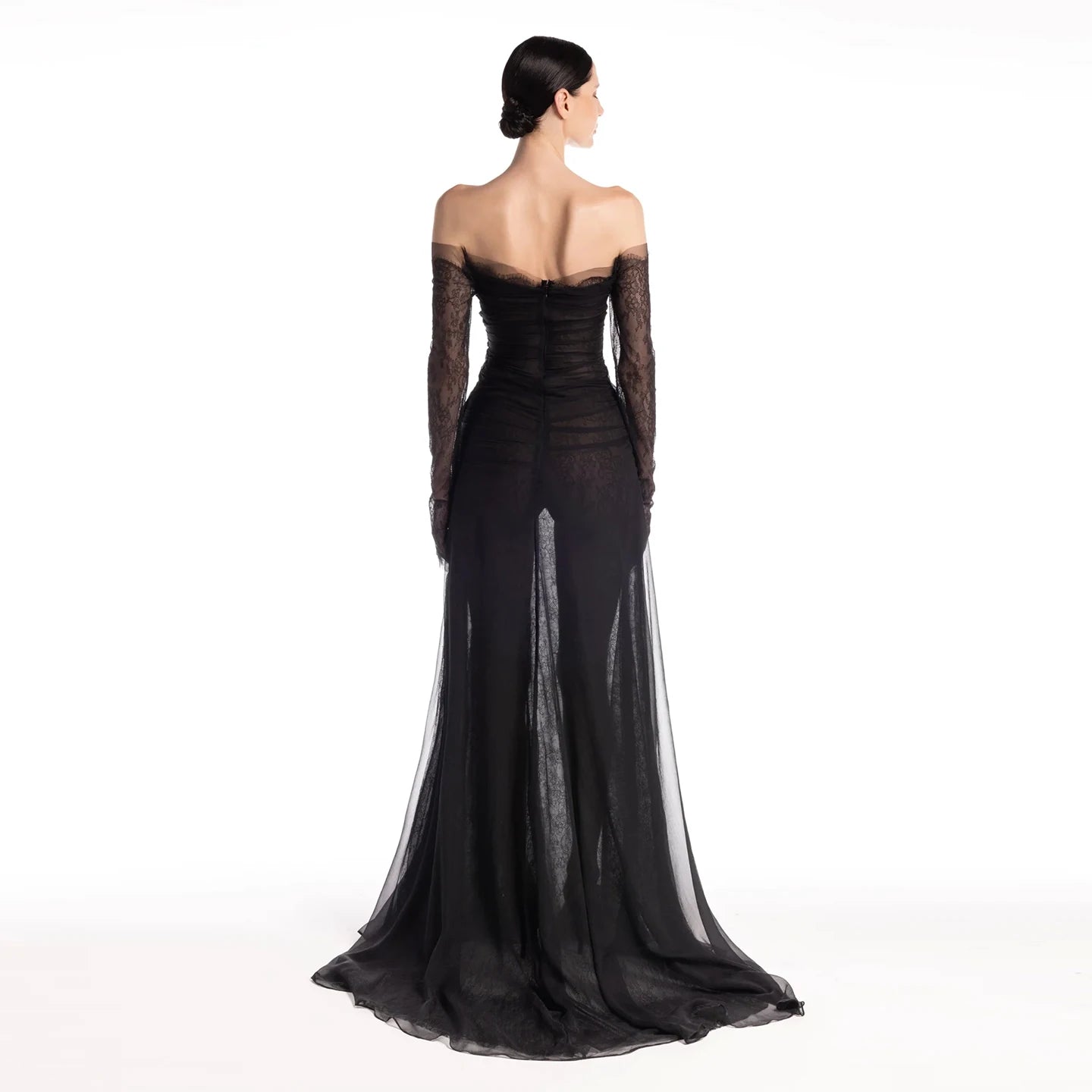 Betsy Sexy Tulle Long Sleeves Black Strapless Prom Dress