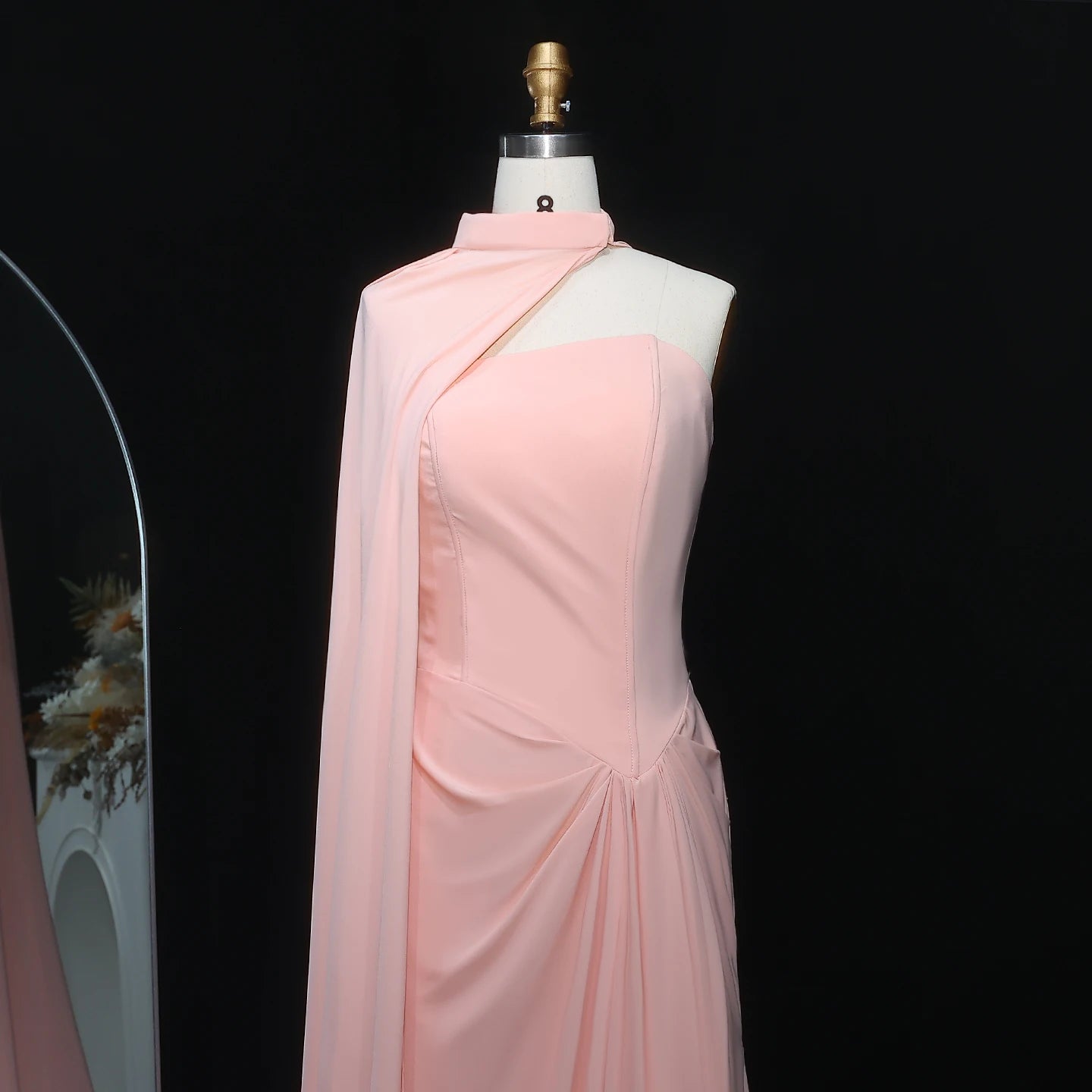 Breka Blush Pink Pleated Mermaid Evening Dress