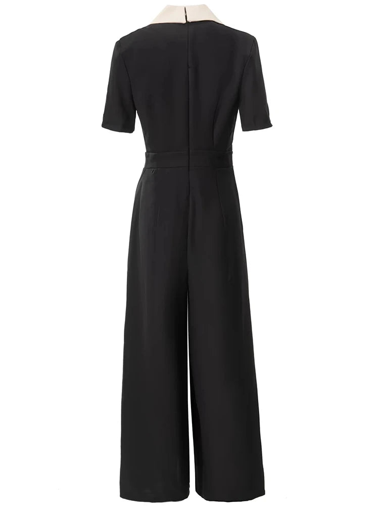 Amy Office Lady Turn-down Collar Short Sleeve & Wide leg pant Jumpsuit