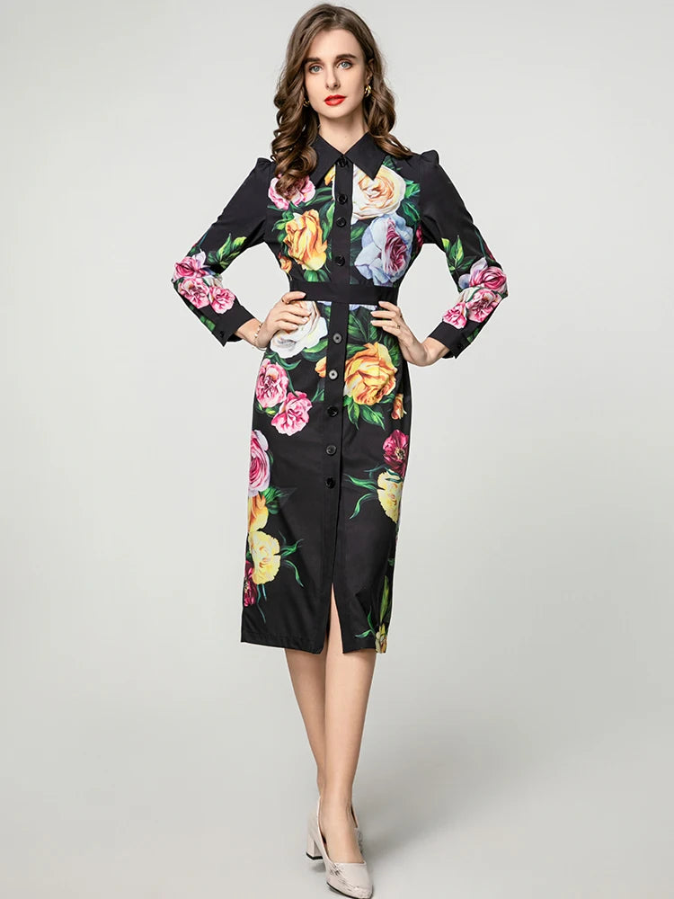 Ava Floral Print  with  Peter Pan Collar  Pencil Dress