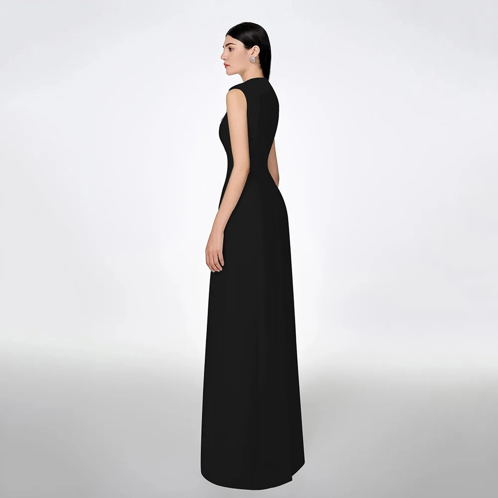 Ramona Splice Round Neck Sleeveless Black Banquet Dress