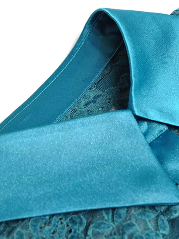 Naya Velvet Jacquard  Turn-down Collar Long Sleeve Single Breasted Sashes Vintage Dress
