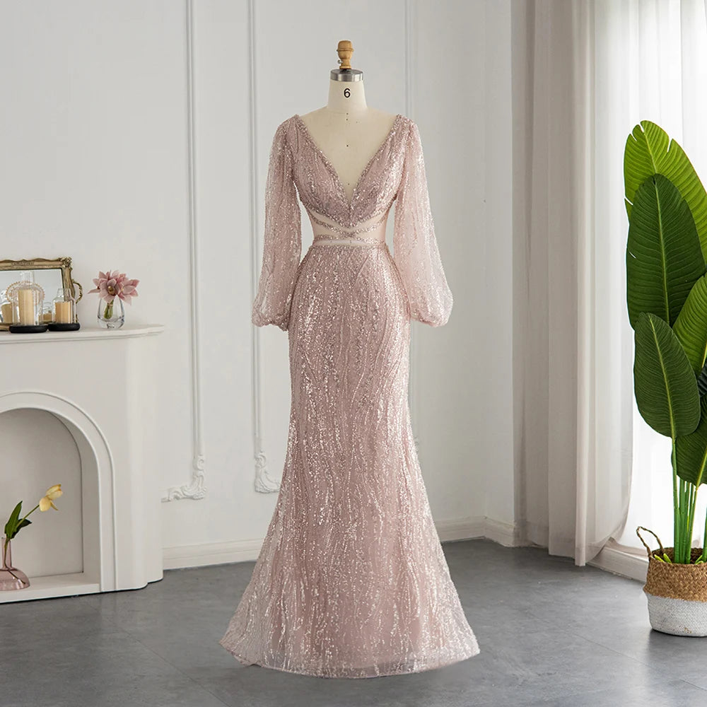 Annabelle Long Sleeves V-Neck Mermaid Prom Dress