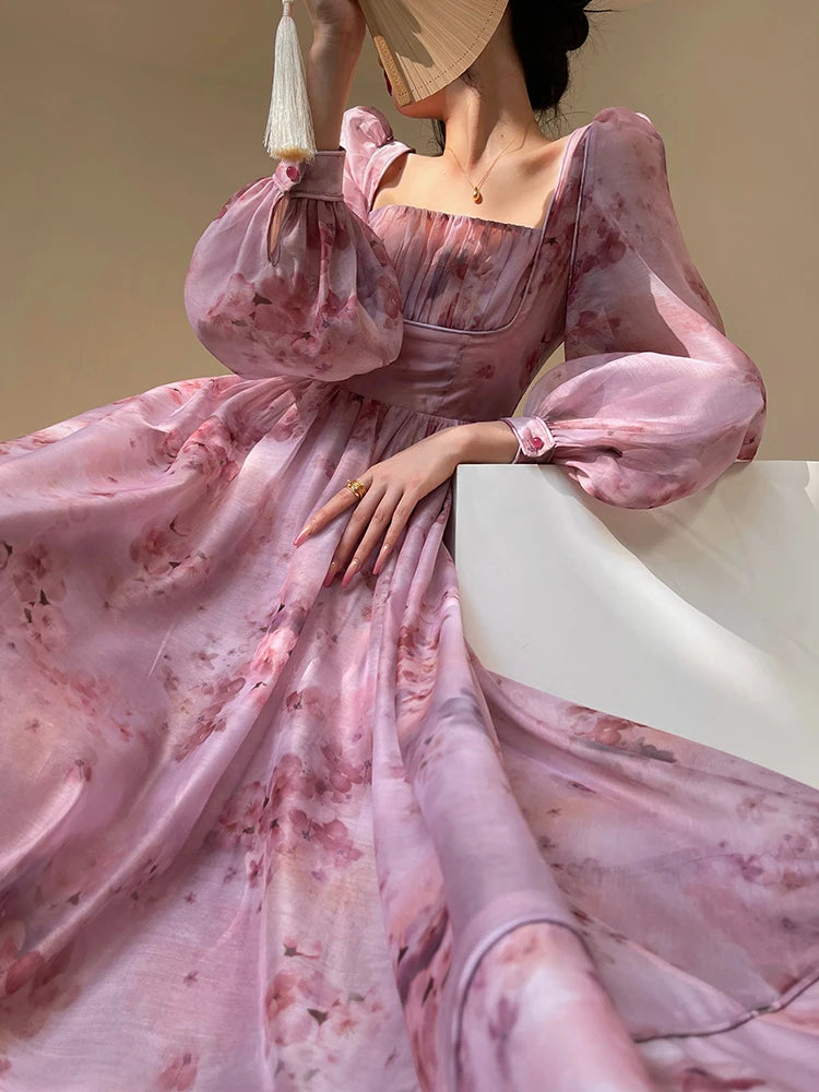 Simone French Printing Elegant Dress