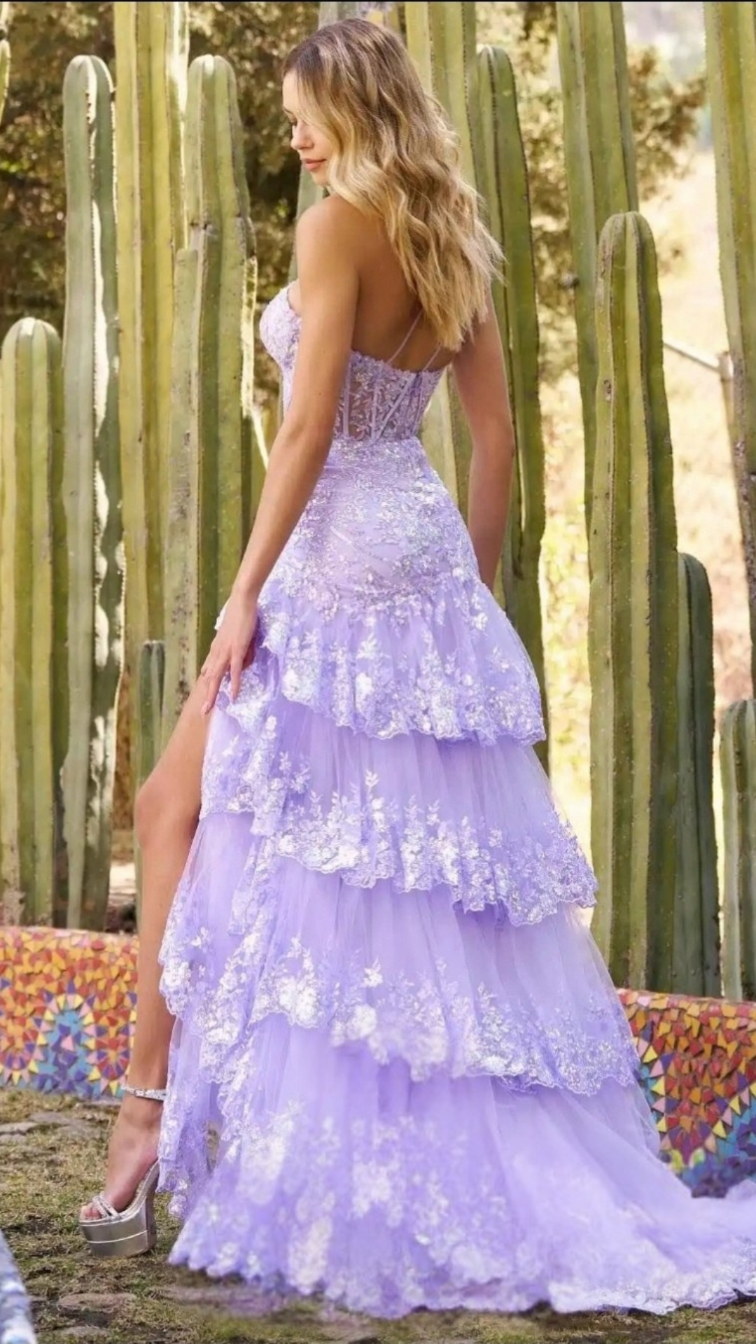 Sequin Evening  Dress with silver Embroidery High side slit