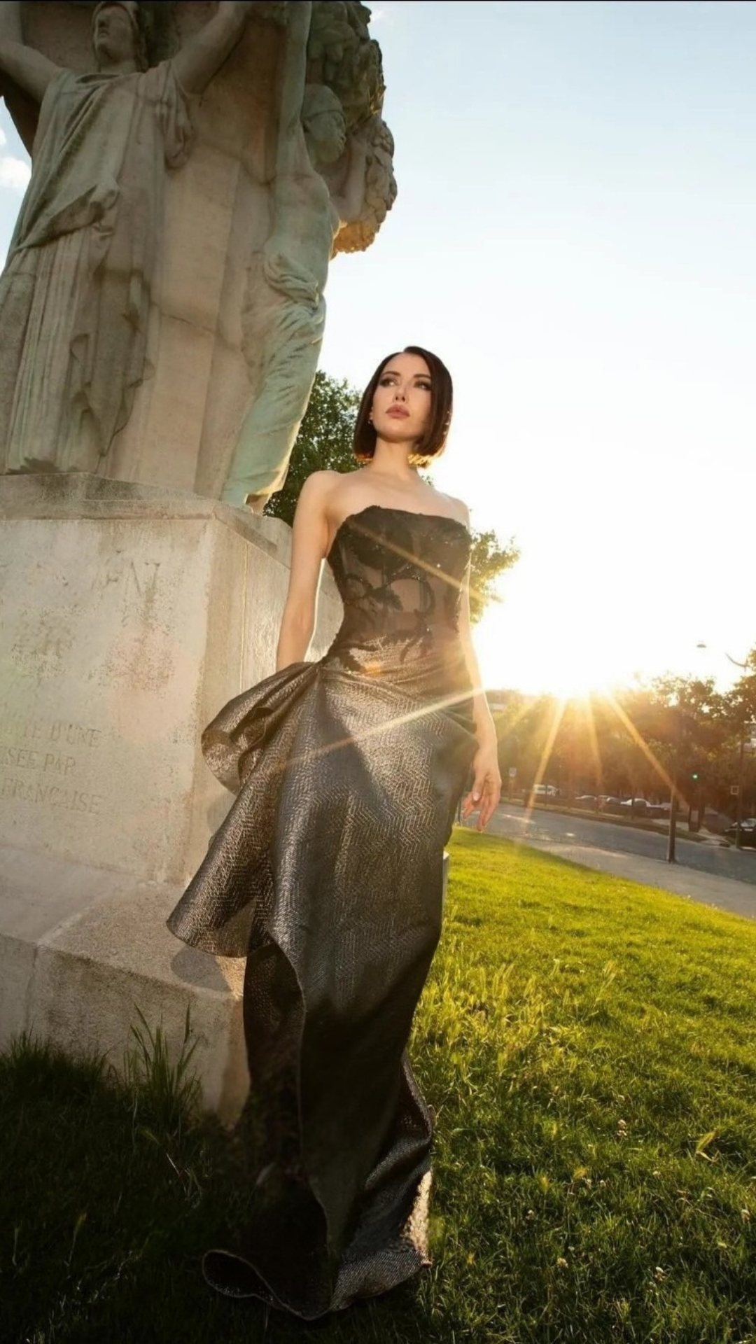 Adele Strapless Sequin Evening Dress with Knot Black