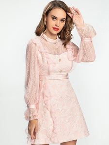 Elegant High waist Lace Long sleeve Elegant Party Dress