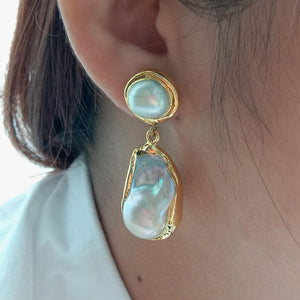 White Keshi Pearl Gold Plated Stud Earrings
