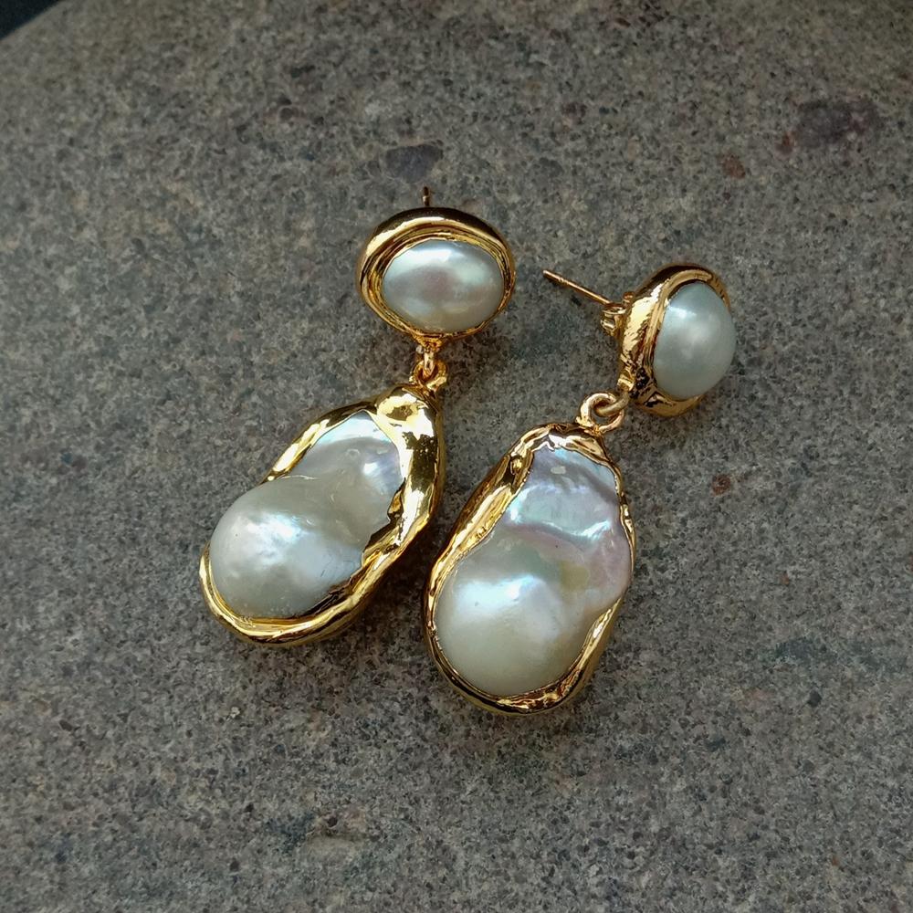 White Keshi Pearl Gold Plated Stud Earrings