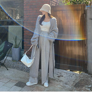 Loose Long Sleeve Solid Color Thickened Twist Knitted Cardigan