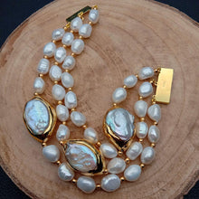 Load image into Gallery viewer, 3 Rows  White Baroque Freshwater Keshi Pearl