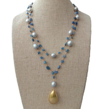 Load image into Gallery viewer, Kyanites freshwater Pearl Statement Necklace