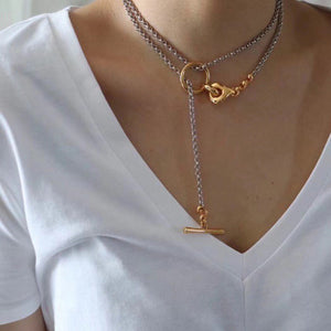 Gold Plated  Circle locker long-chain Double Layer Necklace