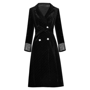 Yasmine Long Sleeve Crystal Double Breasted Argyle Wool & Blends Overcoat