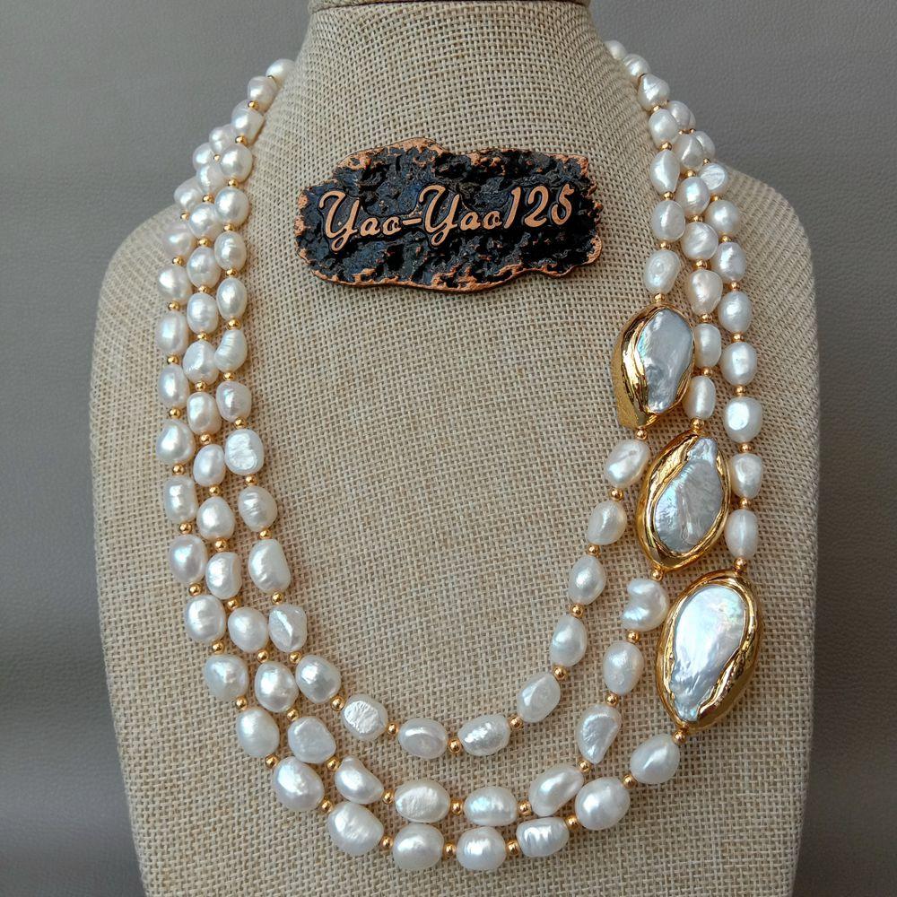 Vergoldete Halskette mit barocken Keshi-Perlen und vergoldeten Verbindungsstücken