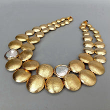 Load image into Gallery viewer, 2 Rows Gold Plated Brushed  Pearl Necklace 18&quot;