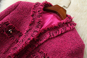 Tassel Tweed Woolen Jacket and Skirt 2 Piece Matching Sets