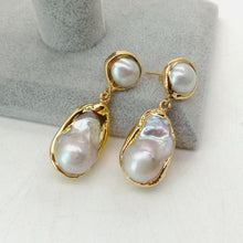 Load image into Gallery viewer, White Keshi Pearl Gold Plated Stud Earrings