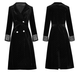 Yasmine Long Sleeve Crystal Double Breasted Argyle Wool & Blends Overcoat