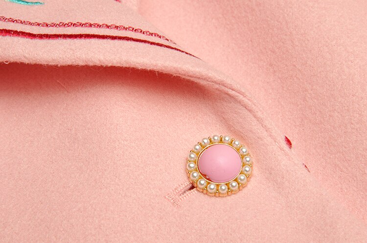 Embroidered belt Slim Elegant pink long coats Warm Overcoat