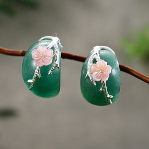 Natural Aventurine  Handmade  Plum Flower Stud Earrings