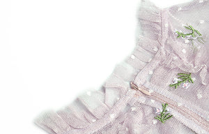 Leonara Stand Collar Ruffle Short Sleeve Mesh Flower Embroidery Vintage Party Dress