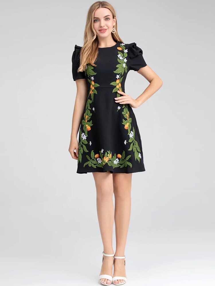Chelsea Floral Embroidery Fashion Vintage Party Mini Dress
