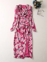 Load image into Gallery viewer, Imogen Folds V-Neck Long Sleeve Flower Print Elegant Dress