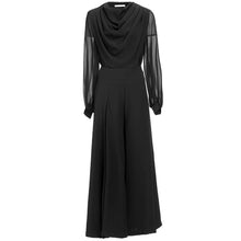 Load image into Gallery viewer, Paula Loose Suit Women Pile Collar Lantern Sleeve Tops + Wide Leg Pants Black Casual Two Piece Set