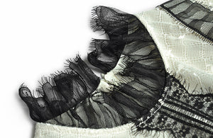 Wanda Black Lace Patchwork Short Sleeve Vintage Elegant Party Pleated Dress