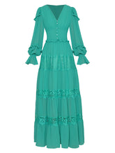 Load image into Gallery viewer, Yara Lantern Sleeve Ruffles Lace Splicing Solid  Maxi Dress