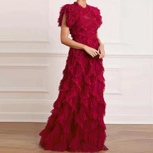 Load image into Gallery viewer, Harmony Ruffle Lace Stitching Printing Irregular O-neck Sleeveless Midi Dress