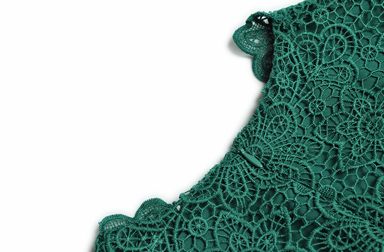 Brooke V-neck Floral Crochet Hollow-out High waist Vintage Green Party Dress