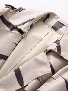 Avril Turn-down Collar Long Sleeves Belt Zebra Print Casual Outwear