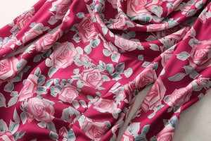 Imogen Folds V-Neck Long Sleeve Flower Print Elegant Dress
