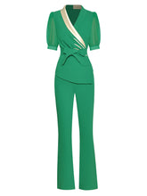 Load image into Gallery viewer, Olive  Belted Top and Flare Pants Two Piece Set
