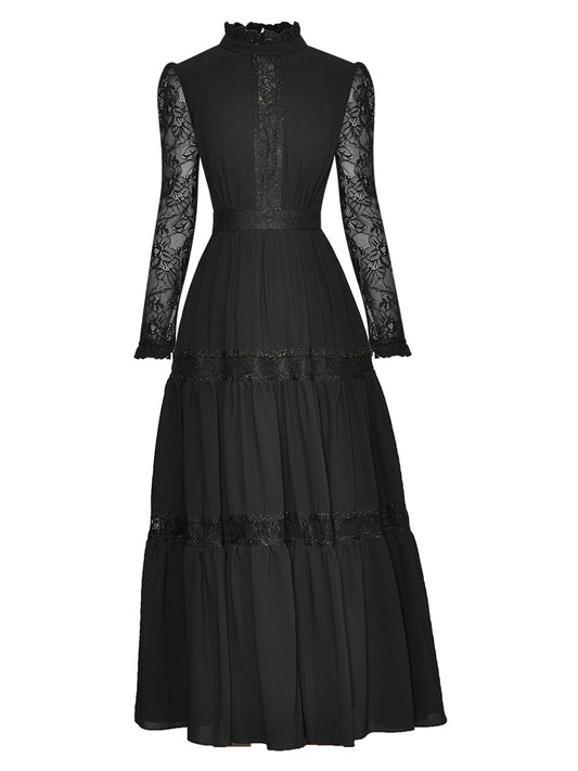 Berta Schwarzes Kleid mit hoher Taille und Spleiß