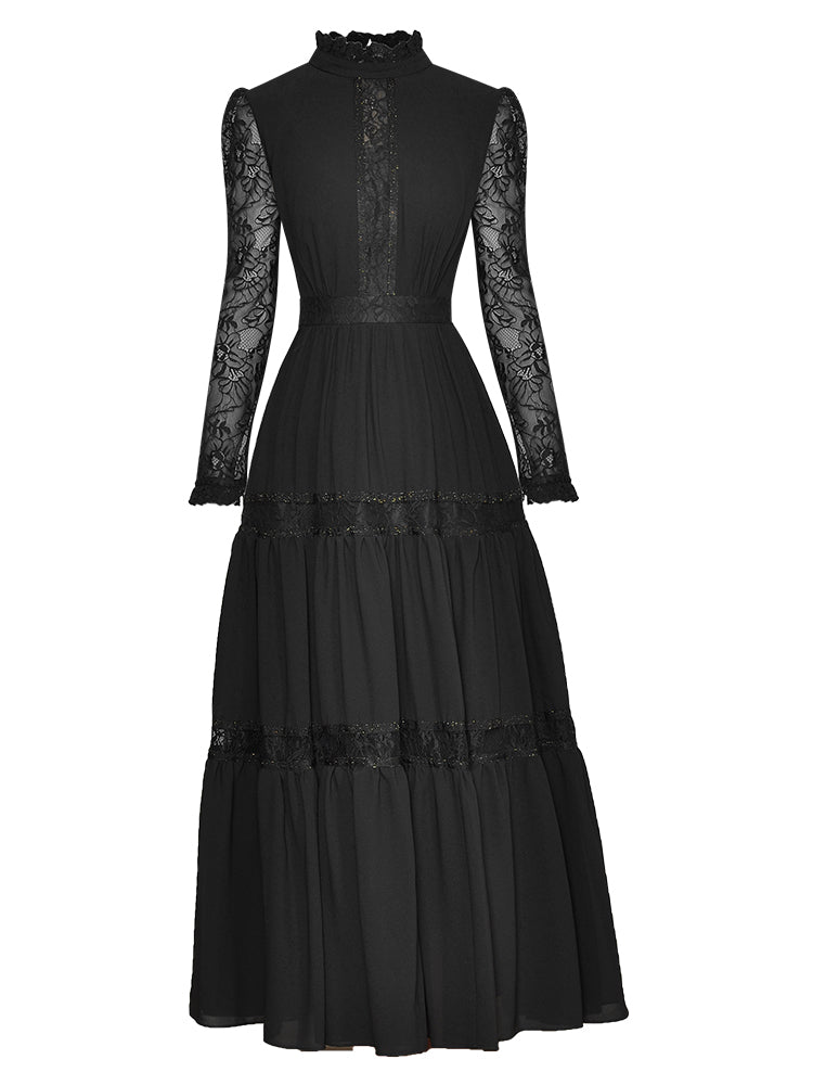 Berta High waist Splicing Black Dress