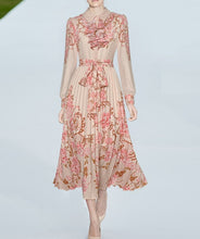 Load image into Gallery viewer, Camille  Ruffle Peter pan Collar Long Sleeve Floral Print Vintage Pleated Dress