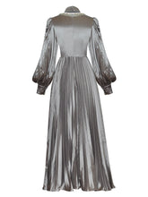 Load image into Gallery viewer, Imelda Crystal Diamonds O-Neck Lantern Sleeve Solid Vintage Party Pleated Dress