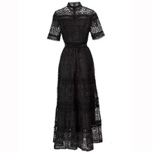 Load image into Gallery viewer, Cassidy Stand Collar Short Sleeve Geometric Hollow Out Vintage Long Dress