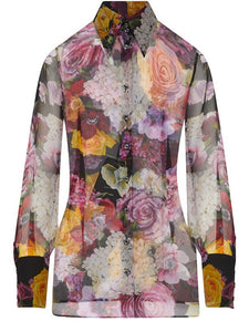 Sicilian 100% Silk Shirt Women Full Sleeve Colorful Flower Print Elegant Ladies Shirt