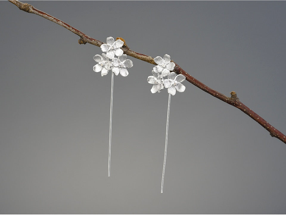 Elegant Forget-me-not Flower Dangle Earrings with 925 Sterling Silver