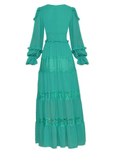 Load image into Gallery viewer, Yara Lantern Sleeve Ruffles Lace Splicing Solid  Maxi Dress
